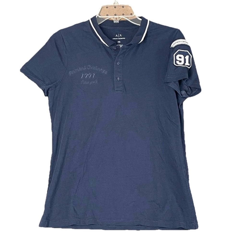 Armani Exchange NY A/X  Mens Navy‎ Blue Polo Shirt Sz XS Preppy 100 Cotton 1991